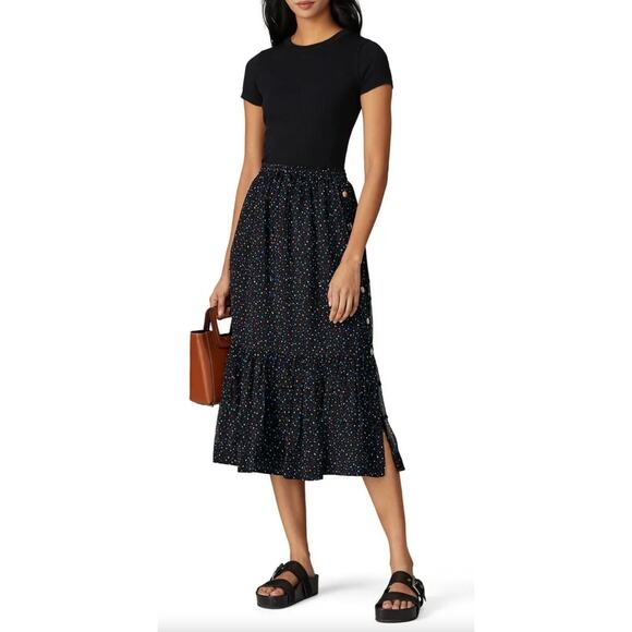 Coach Dresses & Skirts - NWOT Coach Tiered Midi Skirt with Snaps Ruffle Hem Dots Multicolor Silk Size 6